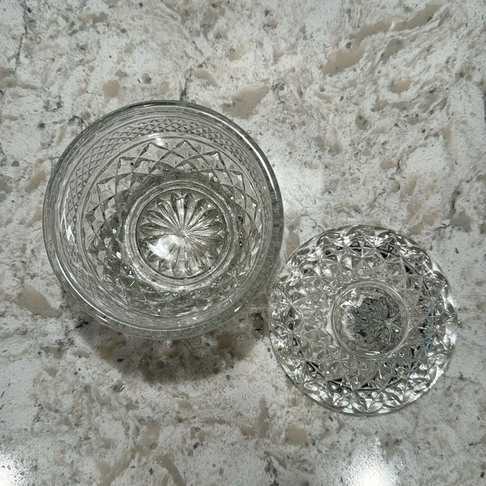 VINTAGE 1960’s~BEAUTIFUL COVERED SUGAR BOWL & CREAMER~ WEXFORD CLEAR PATTERN~G11